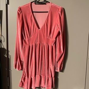 Elegant Velvet Long Sleeve Dress in Pink